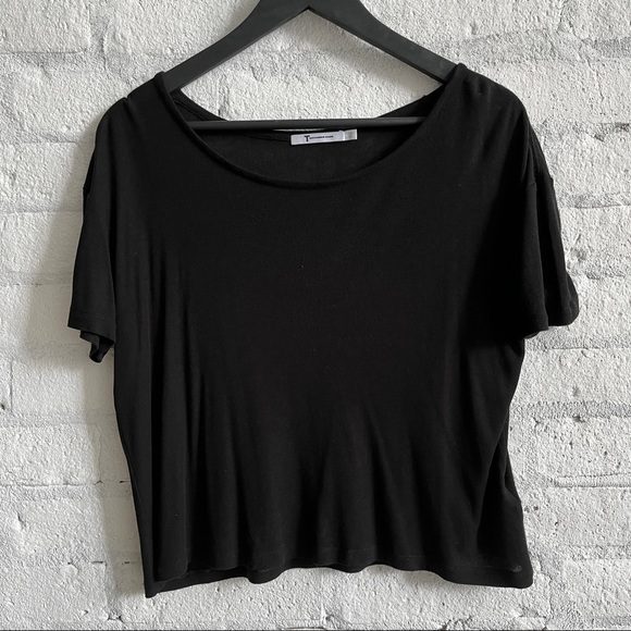 T by Alexander Wang Cropped Black Ribbed Tee - Picture 1 of 4